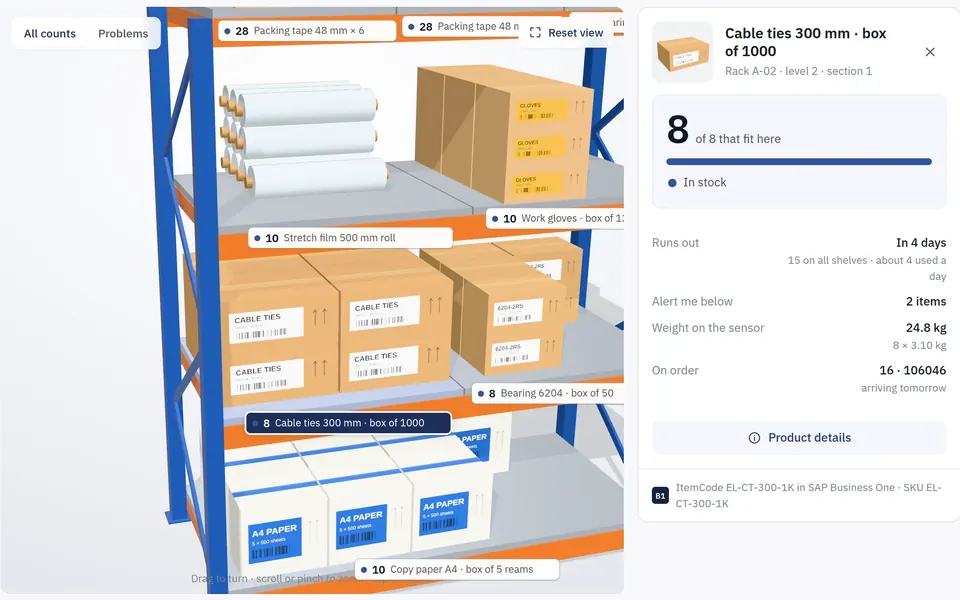 The same section refilled: 8 of 8 boxes, in stock, with 16 more on order